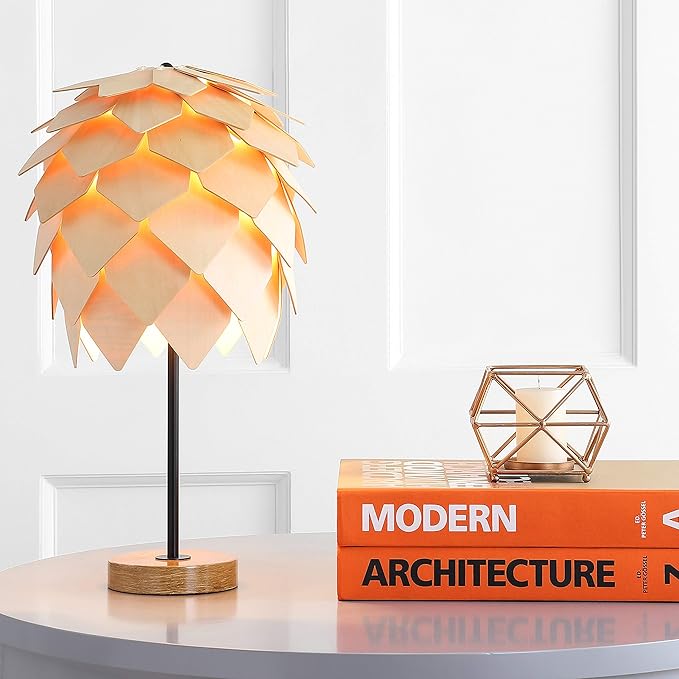 JONATHAN Y 20.5" Natural and Black Pinecone Wood and Metal LED Table Lamp, Contemporary Organic Modern Scandinavian Desk Lamp for Living Room Bedroom, LED Bulb Included JYL6123A