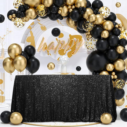 SquarePie Sequin Tablecloth 90 x 156 Inch Black Sparkly Table Linen for Wedding Halloween Party