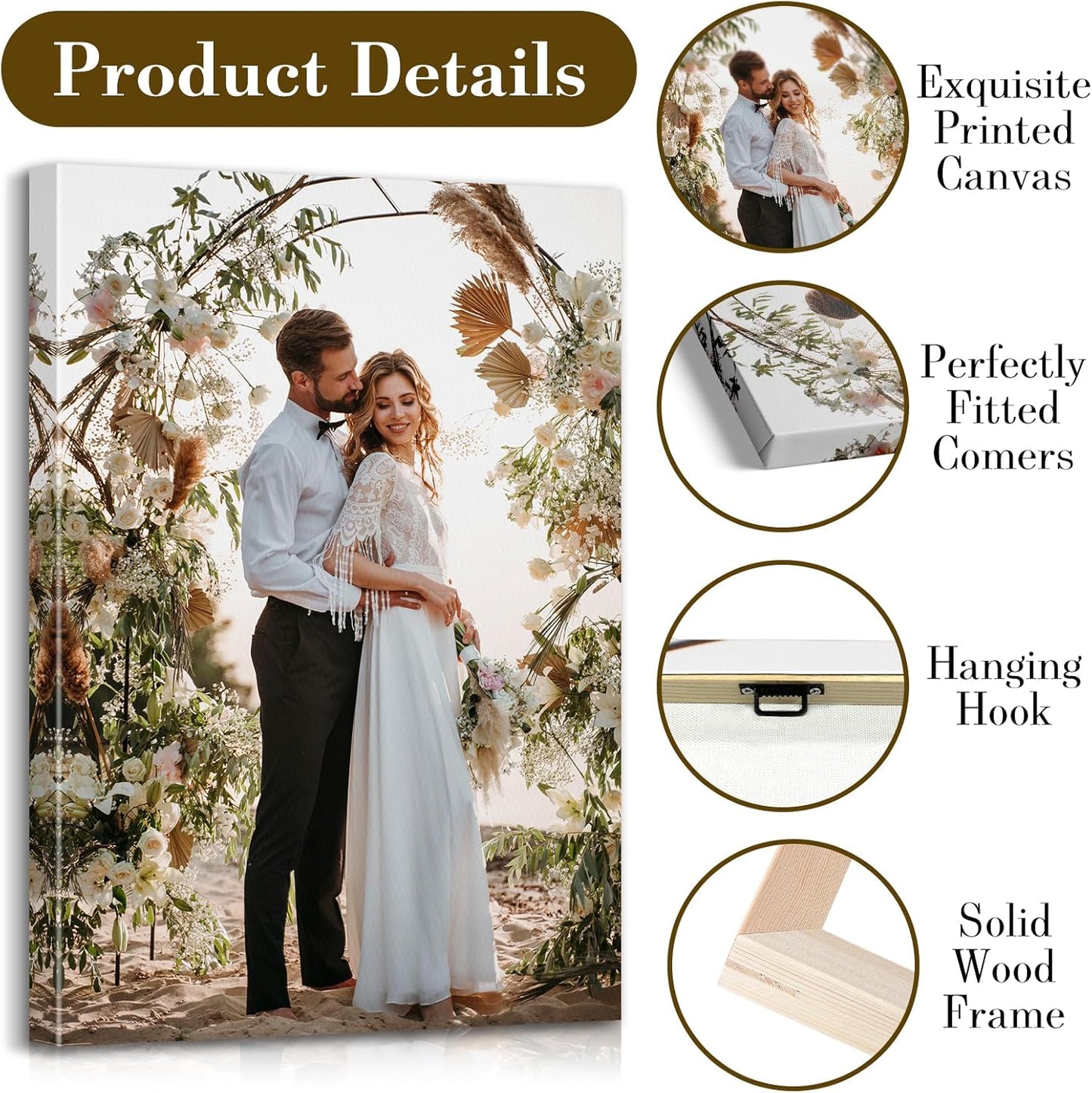 Custom Canvas Prints with Your Photos - Personalized Pictures Print, Customized Photo Gifts, Wall Art Poster Canvas Printing for Wedding, Family, Baby, Pets, Home Office Decor, Wrapped Frame 8x12