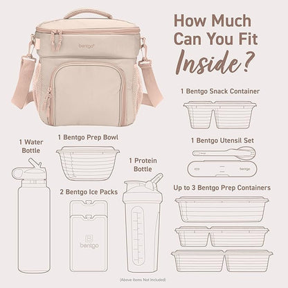 Bentgo Prep Deluxe Insulated Multimeal Bag - Lunch Box Bag, Holds 5 Meals, Premium Insulation up to 8 Hrs, Durable, Water-Resistant - Large Capacity For Adult Meal Prep (Sand)