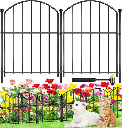 Decorative Garden Fence 17in (H) x25ft (L), Arched Rustproof Metal No Dig Fence for Dogs & Rabbit, Ornamental Animal Barrier for Flower Beds, Border Panels Fencing for Yard & Patio Outdoor Decor