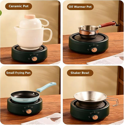 Electric Stove 500W Mini Electric Teapot Heater Stove 4.33in Glass Tea Maker Hot Plates Burner Countertop Stove for Ceramic Glass Kettle (Green)