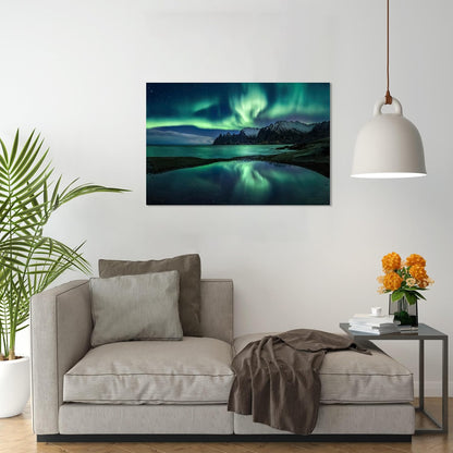 Aurora Borealis Wall Art Painting for Office Bedroom Scenery Landscape Canvas Print Framed Picture Northern Lights Poster Artwork Ready to Hang(16.00"x24.00")