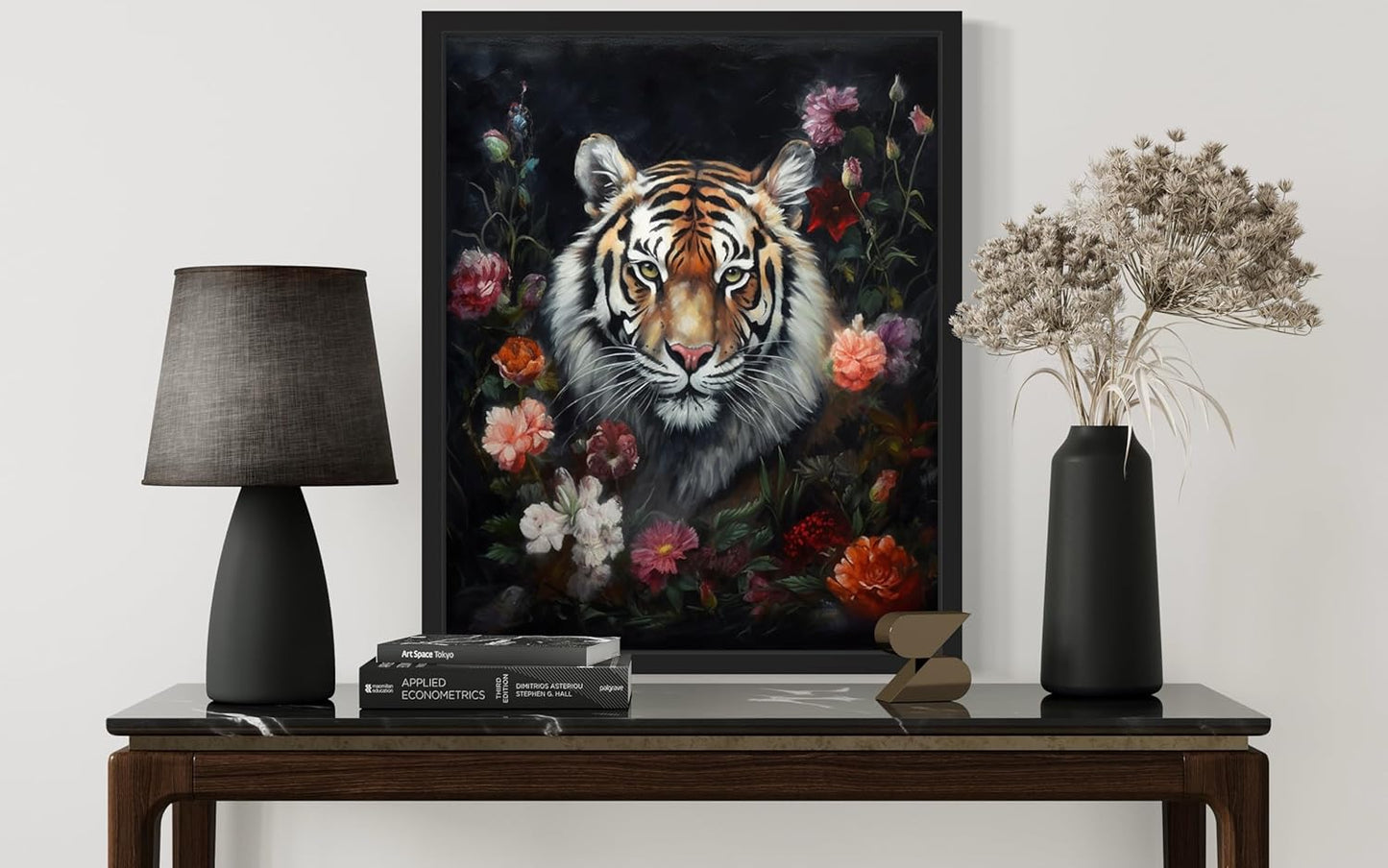 Tiger and Flower Poster Art Print, Halloween Scary Vintage Wall Art Academia Spooky Painting Decoration for Horror Prints, Gothic Posters Bedroom Decor 89 (Tiger and Flower, 8 x 10 inches, Unframed)