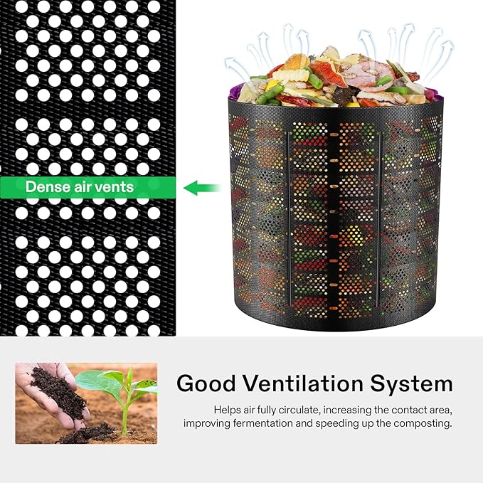 VIVOSUN 500 Gallon Outdoor Compost Bin, Expandable Composter, Easy to Setup & Large Capacity for Backyard, Lawn (Black with Gloves) (Pack of 2)