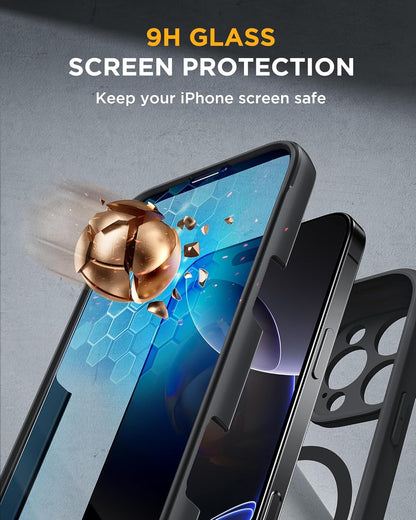 Miracase Magnetic for iPhone 16 Pro Max Case 6.9'' [Compatible with MagSafe] Full-Body Phone case with Built-in Glass Screen Protector& Camera Protector,Drop Proof 16 Pro Max Cover,Black