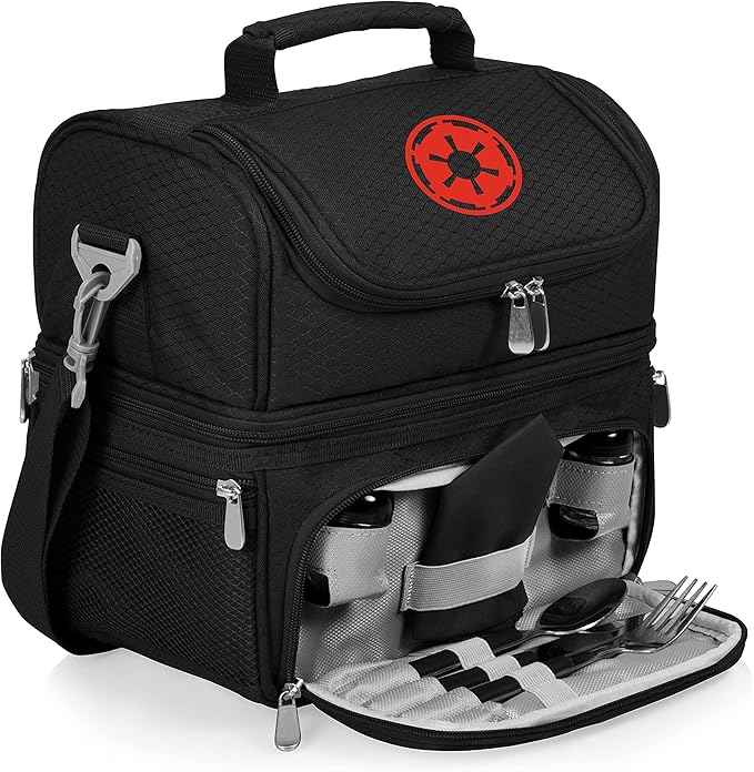 PICNIC TIME Star Wars Darth Vader Pranzo Insulated Lunch Box, Soft Sided Cooler Bag with Utensil Set, Dual Compartment Lunch Tote, (Black)