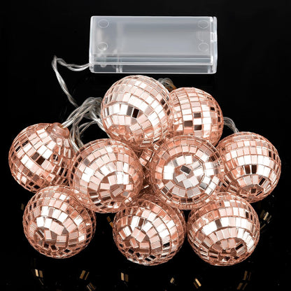 Zhanmai 30 LED Disco Ball String Lights Decor Lighted Mini Mirror Disco Balls Ornaments for 70s 80s Party Supplies Club(1.57 Inch Ball,Rose Gold)