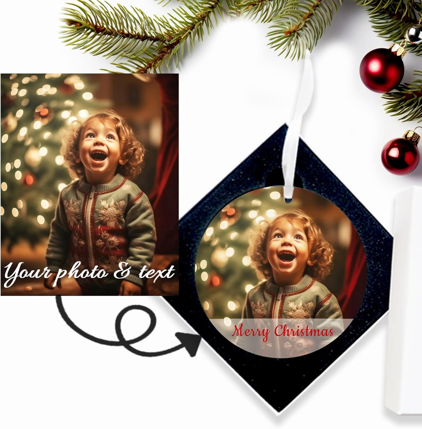 Custom Photo Christmas Ornament 2025 – Personalized Picture & Text Christmas Keepsake, Unique Gift for Newlyweds, New Parents, Baby’s First Christmas, New Home, Graduation, Milestones