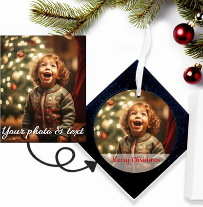 Custom Photo Christmas Ornament 2025 – Personalized Picture & Text Christmas Keepsake, Unique Gift for Newlyweds, New Parents, Baby’s First Christmas, New Home, Graduation, Milestones
