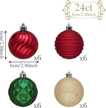Valery Madelyn Christmas Ornaments Tree Decorations Set for Fall Halloween, 24ct Red Green Gold Shatterproof Ball Ornaments, 2.36" Hanging Ornament Bulk for Xmas Holiday Party Decor