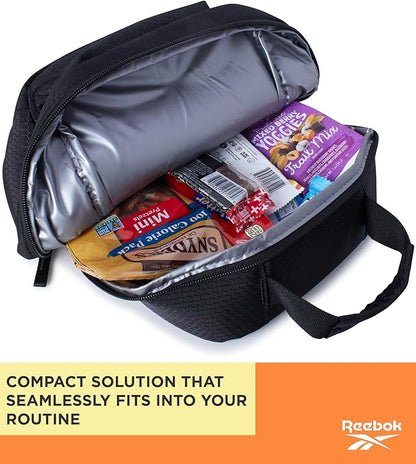 Reebok Mens and Womens Lunch Bag - Portable Insulated Work Lunch Box for Women and Men with Two Compartments and Handle, Quinn Black