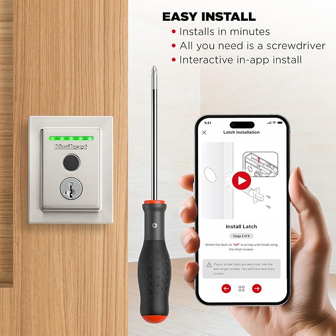 Kwikset Halo Touch Fingerprint Wi-Fi Smart Lock, Keyless Entry Door Low Profile Deadbolt, Geofence Auto-Unlock, Grade AAA Certified, No Hub Easy Install, Satin Nickel Lifetime Finish Warranty, Square