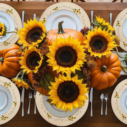Whaline 4Pcs Round Sunflower Placemats Spring Summer Flower Embroidered Place Mats Floral Dinner Table Mats for Home Holiday Birthday Baby Shower Party Decor
