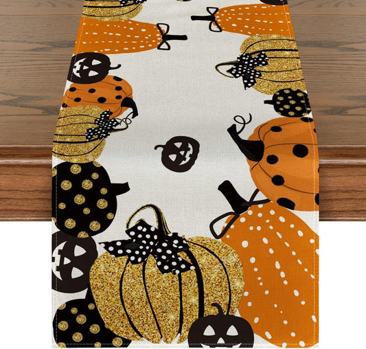 Artoid Mode Halloween Jack-O-Lantern Pumpkin Table Runner, Holiday Kitchen Dining Table Decoration for Indoor Outdoor Home Party Decor 13 x 120 Inch