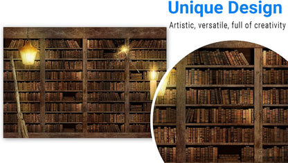 Funnytree 7x5FT Wizard Magic Bookshelf Photography Backdrop for Halloween Bookcase Dress Up Party Decor Ancient Library Background Photo Booth Prop
