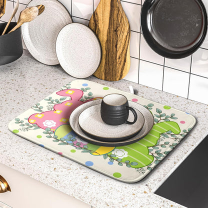Easter Dish Drying Mat for Kitchen Counter Cute Bunny Rabbit Festival Seasonal Absorbent Reversible Microfiber Kitchen Countertop Protector Dishes Pad Large 16x18 inch