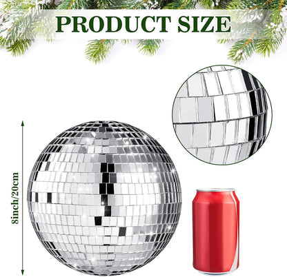 Retisee 8'' Disco Ball Christmas Tree Topper Disco Mirror Ball Xmas Tree Topper 3D Hollow Silver Decor Ornament for 70s Holiday Wedding Birthday Party Decorations