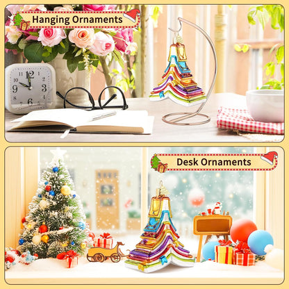 Book Christmas Tree Ornaments,Hand-Blown Glass Ornaments,Colorful Book Tree Shape Watcher Collection Figurines Hanging Ornament,Christmas Decorations for Reading Lovers Holiday Party Home Gift