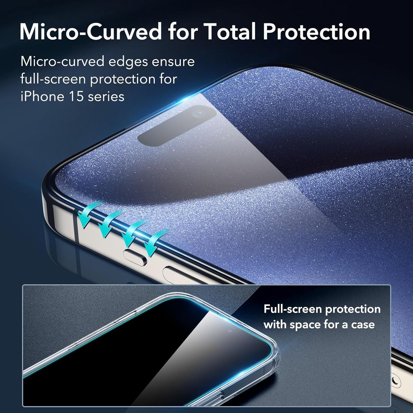 ESR 3+2 Pack for iPhone 15 Pro Screen Protector, [9H Hardness] [Military Grade Shatterproof] Full Coverage Ultra-tough Tempered Glass Film with Easy Installation Frame, 2 Set of Camera Lens Protector