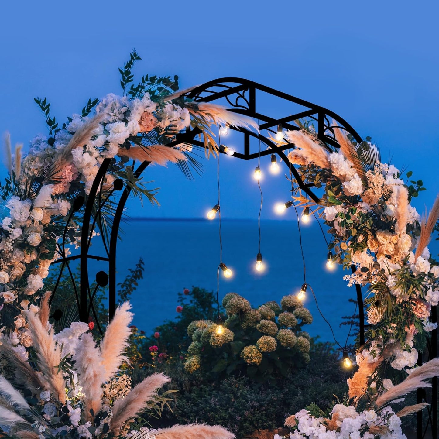 Metal Garden Arch 98.4" H Garden Arbor Trellis for Outdoor Climbing Plants Support Rose Lawn Tall Large Wedding Archway (Black, XL)