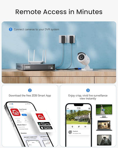 ZOSI 3K Lite Home Security Camera System with AI Human Vehicle Detection, 8CH DVR Recorder and 6 x 1080p Wired CCTV Bullet Cameras Outdoor Indoor, 80ft Night Vision, Remote Access (1TB Hard Drive)