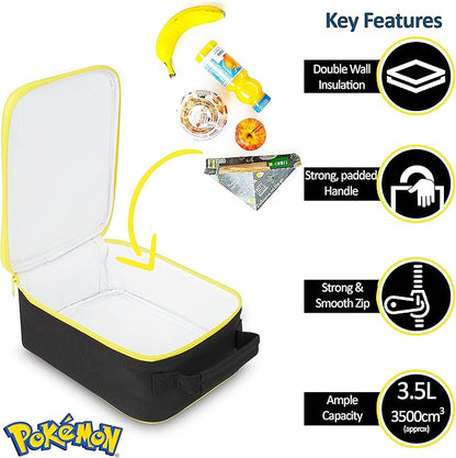 Pokemon Lunch Bag Boys Girls Anime Pikachu Insulated Lunch Box Kids Cooler Bag for Snacks Daycare Travel Picnic School Supplies Gifts for Kids(Black)