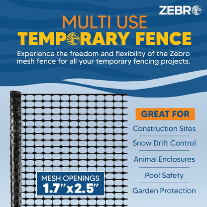ZEBRO 4' x 50' Green Plastic Garden Fence Roll – Light Duty Mesh Fencing for Temporary Fence, Snow, Garden Netting, Animal Barrier, Agricultural Fencing & Lawn Protection