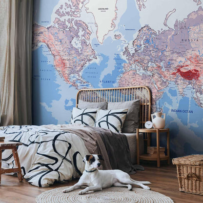 artgeist Premium Wall Mural World Map 118x83 in - XXL Non-Woven Wallpaper Fleece Wall Decor Photo Print Picture Image Design Home Map of The World k-A-0061-a-b