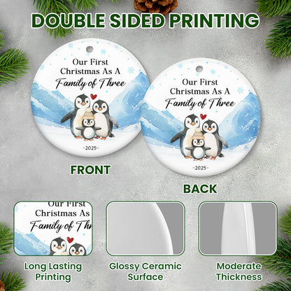 OASSIE Pregnancy Announcement Christmas Decorations - Penguin Ceramic Christmas Ornaments 2025 for Tree Decorations - New Mom Gifts for Women, New Dad Gifts for New Parents, Baby Announcement Ornament