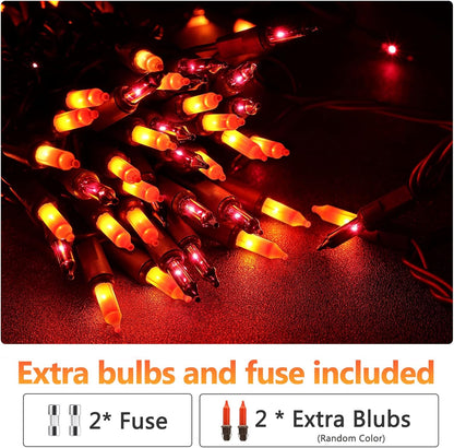 Brizled Orange & Purple Halloween Lights, 100 Count Connectable, UL Certified Incandescent String Lights, Black Wire Mini Lights Set for Indoor/Outdoor Halloween Party Decor