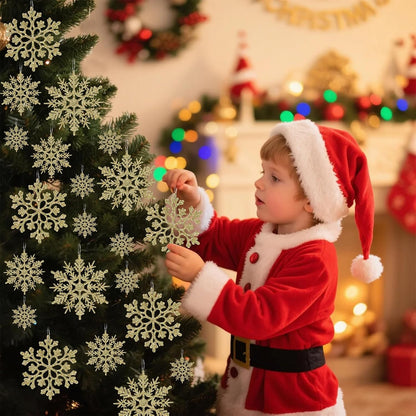 Christmas Tree Decorations Snowflake Ornaments, 36Pcs Glitter Gold Plastic Hanging Snowflakes from Ceiling Snow Flakes Decorating Hanging for Winter Wonderland Decorations Indoor Outdoor Decor