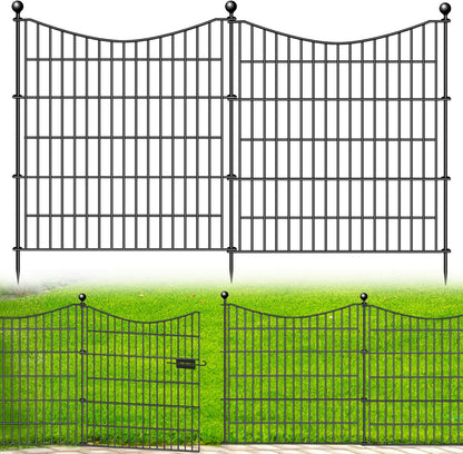 10 Panels Decorative Garden Fence with Gate, 32 in(H) X 23.6 ft(L) No Dig Dog Fence Animal Barrier Outdoor for Yard, Rustproof Metal Garden Edging and Borders, Temporary Fencing Stakes