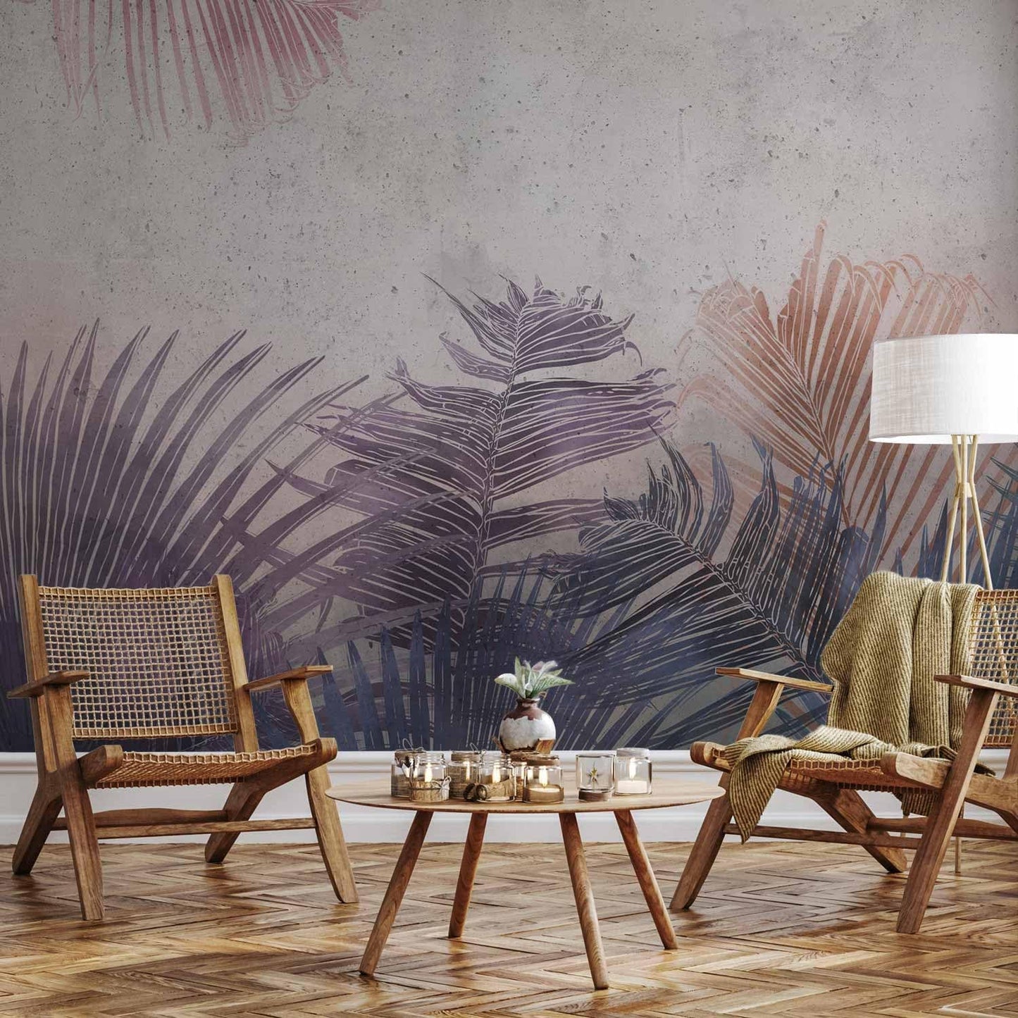 artgeist Premium Wall Mural Jungle 138x101 in - XXL Non-Woven Wallpaper Fleece Wall Decor Photo Print Picture Image Design Leaves Botanical Nature Purple Grey b-A-0827-a-a