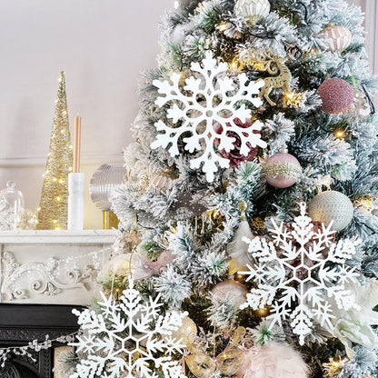 12pcs Large Christmas Snowflakes Decorations, 12" Big Plastic Glitter White Snowflake Ornaments for Winter Indoor Outdoor Christmas Tree Holiday Window Room Decor Craft Snowflakes