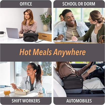 Bentgo Heat - Electric Lunch Bag & Food Warmer for Reheating Meals in Car, at Work & More - Heated Lunch Box Warmer for Adults, Students & Shift Workers, 12V/24V Auto & 120V Wall Cords (Carbon Black)