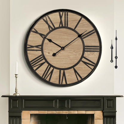 Large Wall Clock for Living Room Decor, Non Ticking Silent, Battery Operated Modern Vintage Wood Oversized Decorative Wall Clock for Bedroom Kitchen Farmhouse Office Decor