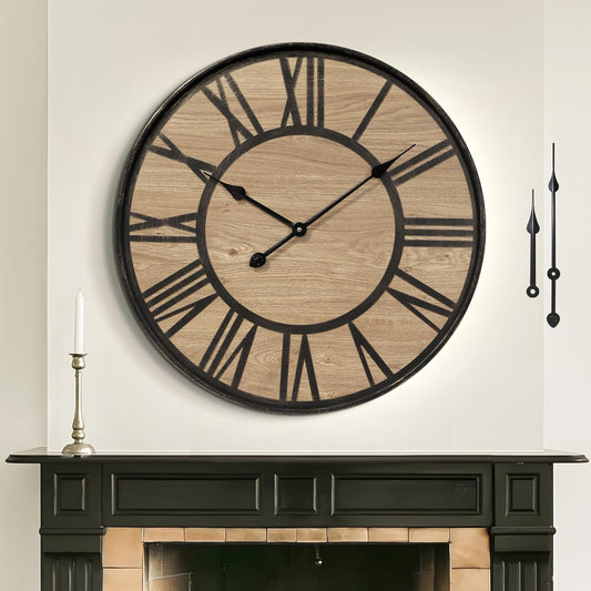 Large Wall Clock for Living Room Decor, Non Ticking Silent, Battery Operated Modern Vintage Wood Wall Clock Oversized Decorative Wall Clock for Bedroom Kitchen Farmhouse Office Decor
