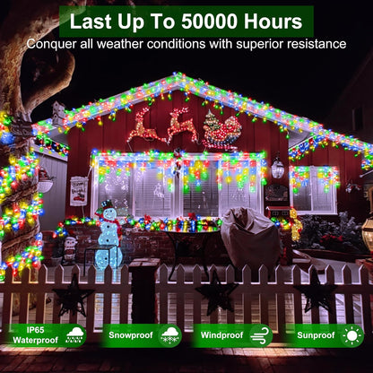 1332 LED 131FT Extra Long Icicle Lights - 296 Drops Waterproof Christmas Lights 12 Modes, Outdoor Christmas Decor for Mall Hotel Fence Holiday Lighting Multicolor