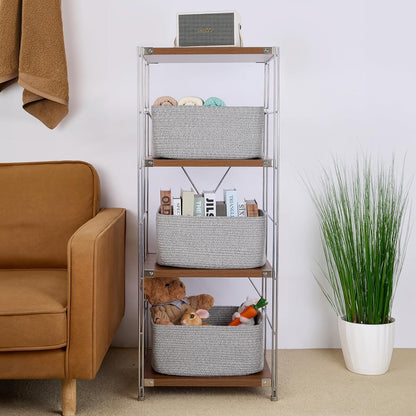 Large Storage Baskets for Shelves, Closet Organizers Bins for Clothes Blanket Towels, Baby Nursery, Toy Baskets Box, Woven Rope Baskets, 17 x 13 x 7.5”, 2 Packs Mixed Grey