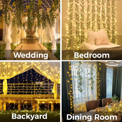 suddus Curtain Lights for Bedroom, 200 Led Hanging String Light Outdoor, Fairy Curtain Lights Indoor for Christmas, Dorm, Wall, Backdrop, Window, Wedding, Party, Birthday Decor, Warm White