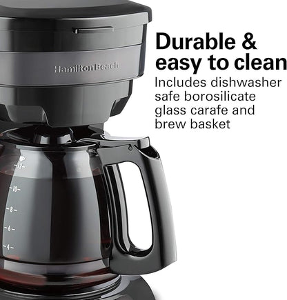 Hamilton Beach 12 Cup Programmable Drip Coffee Maker Machine, Regular & Bold Brew Options, Auto Pause and Pour, Glass Carafe, Black Stainless (46293J)