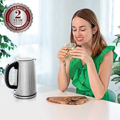 OVENTE Electric Kettle, 1.7L Stainless Steel Fast Boiling Water Heater with 1750W Power, BPA Free & Cordless Body, Auto Shut-Off, Boil-Dry Protection, Indicator Light & Removable Filter, Silver KS711S