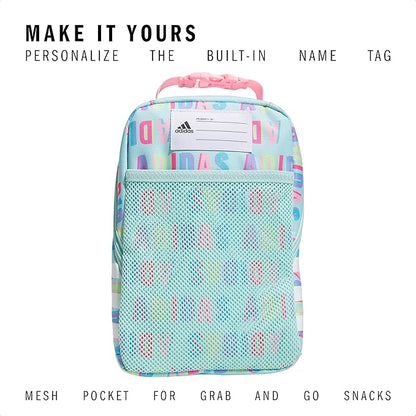 adidas Santiago Lunch Bag Cooler for Women and Men, Insulated Food Container Box with Mesh Pocket, Hall Pass Semi Flash Aqua/Pink Spark/3.0, One Size