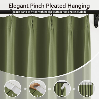 KangBang Sage Green Pinch Pleated Curtains 84 Inches Long for Bedroom, Room Darkening Energy Saving Elegant Pinch Pleat Drapes for Living Room Kitchen with Hooks,40x84 Inch, 2 Panels