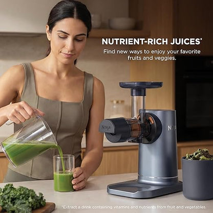 Ninja NeverClog Cold Press Juicer, Powerful Slow Juicer with Total Pulp Control, Countertop, Electric, 2 Pulp Functions, Dishwasher Safe, 2nd Generation, Blue/Navy, JC151NV
