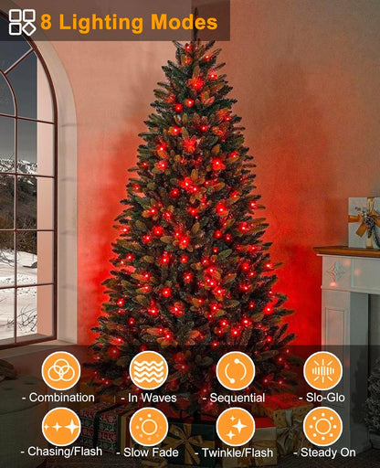 Christmas Lights Outdoor, 157FT 480 LED Plug in Christmas Tree Lights Waterproof, 8 Modes Green Wire Twinkle String Light for Indoor Room Patio Garden Porch Xmas Wedding Party Decorations, Red