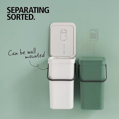 Brabantia Sort & Go Kitchen Countertop Food Scraps Compost Bin | XS / 1.6 Gal / 6L | Jade Green | Removable Stay-Open Lid, Carry Handle, Easy-Clean Recycling Box | Wall-Mounting Bracket Included