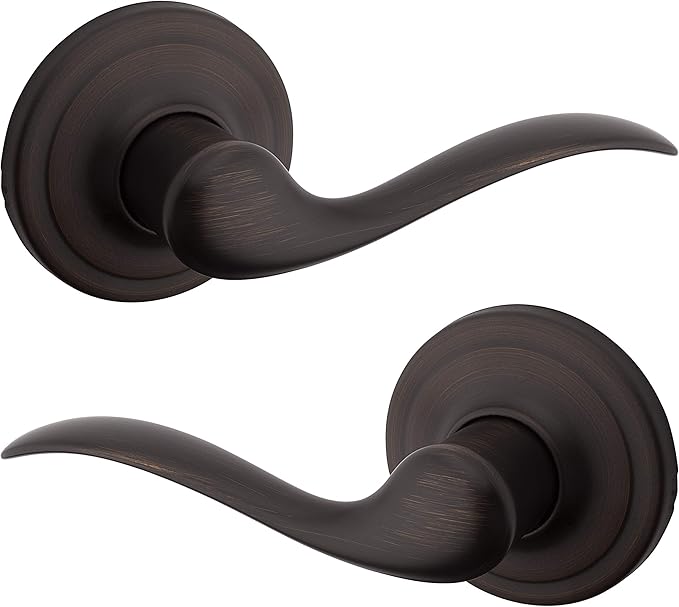 Kwikset Tustin Interior Passage Door Handle, Lever For Closet and Hallway Doors, Reversible Non-Locking Handle Lever, Venetian Bronze, with Microban Protection