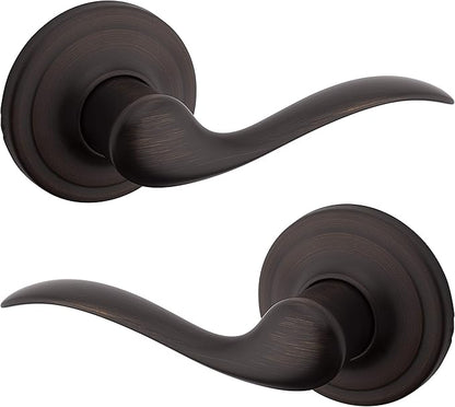 Kwikset Tustin Interior Passage Door Handle, Lever For Closet and Hallway Doors, Reversible Non-Locking Handle Lever, Venetian Bronze, with Microban Protection